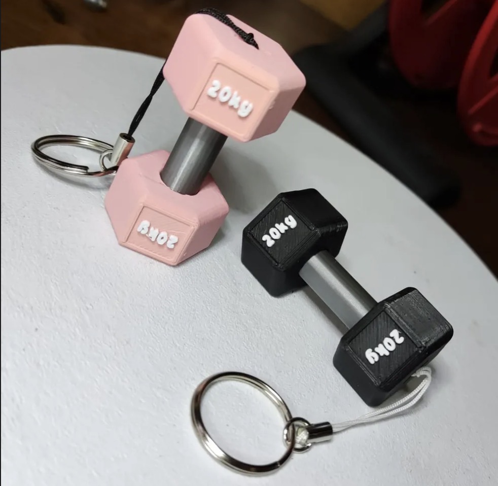 Chaveiros de halter 20kg em rosa e preto